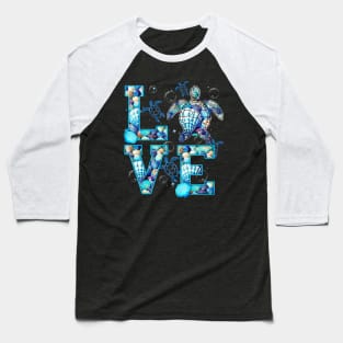 Turtle Love Blue Baseball T-Shirt